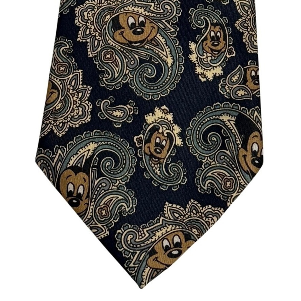 Mercedes Mickey Mouse Paisley Necktie Disney Character Navy Blue Silk Mens Tie